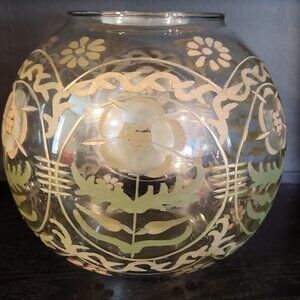 Floral Glass Acid Etched Terrarium Bowl Vase Globe India 7x7